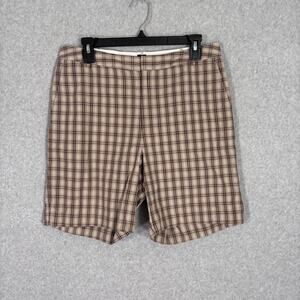 Gap Bermuda Shorts 8 Tan Plaid Khaki Chino‎ Cotton Golf Grandpa Hiking GORP Thin